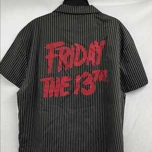 Men’s Black Striped Casual Button Down Shirt Friday the 13th